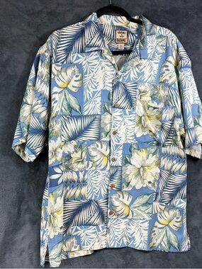 Tommy Bahama Blue Floral & Palm Short-Sleeve Camp Shirt